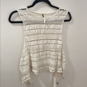 Free People White Asymmetrical Side Tie Tank Top